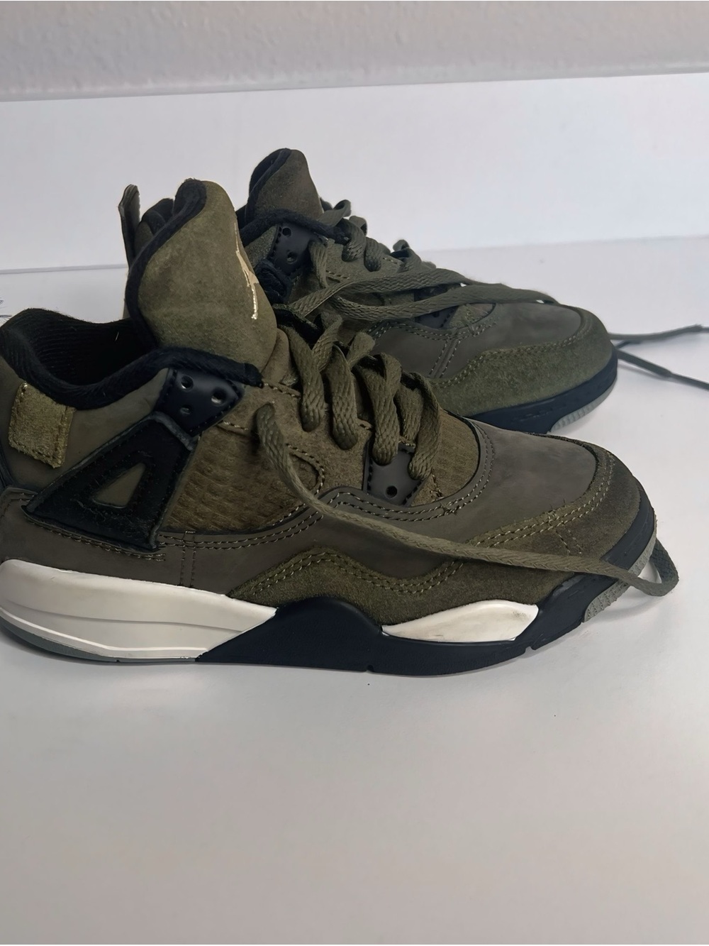 Air Jordan 4 Retro Kids Olive Green and Black Athletic Sneakers
